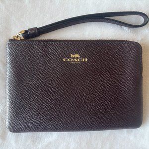 Coach Large Corner Zip Brown Wristlet Purse